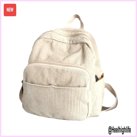 Mini Corduroy Backpack Purse - Small Daypack with Multiple Pockets